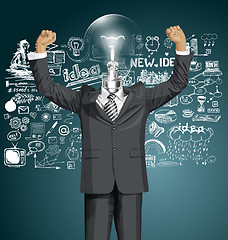 Image showing Vector Lamp Head Businessman With Hands Up