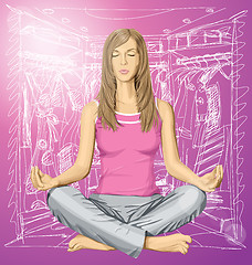 Image showing Vector woman meditating in lotus pose