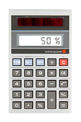 Image showing Old calculator showing a percentage - 50 percent