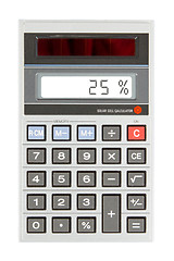 Image showing Old calculator showing a percentage - 25 percent