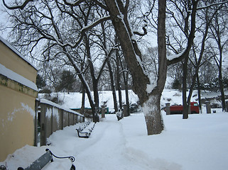 Image showing Old buildings of  the University of Oslo at winter