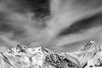 Image showing Black and white snowy mountains in windy day