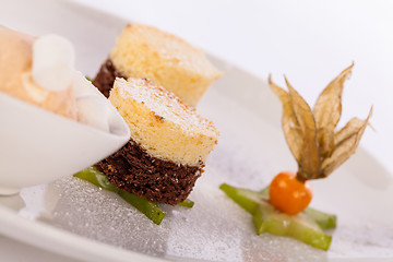 Image showing Gourmet coffee blanc mange with gooseberry