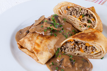 Image showing Savory mince pancakes or tortillas