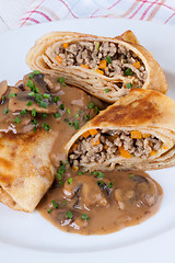 Image showing Savory mince pancakes or tortillas