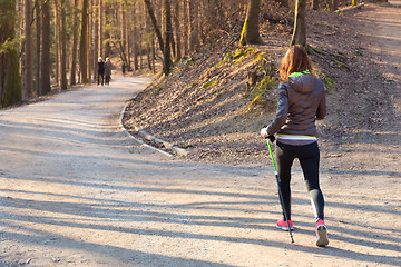 Image showing Woman hiking in nature. 