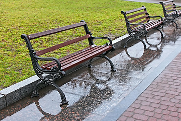 Image showing Wet benches after the rain