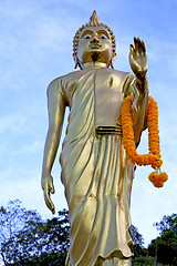 Image showing siddharta   in the temple bangkok asia  orange flower