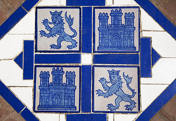 Image showing Floor tile with heraldic symbols of Spain