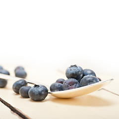 Image showing fresh blueberry on silver spoon