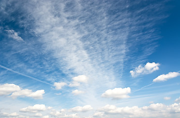 Image showing Cirrus and cumulus clouds in the blue sky.