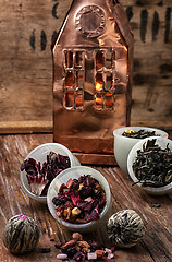 Image showing tea leaves on the background of the house foil 