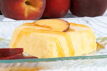 Image showing Heart shaped peach bavarian cream dessert (bavarese)
