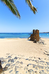 Image showing white coast lanzarote  in  tower  stone water  and  