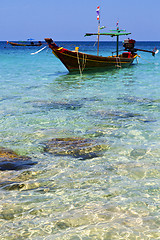 Image showing asia in the  kho tao     rocks house boat   and south china sea 