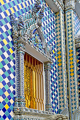 Image showing window     gold    temple    bangkok  grate blue