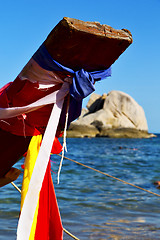 Image showing prow   in the  kho tao bay isle white  beach    rocks    