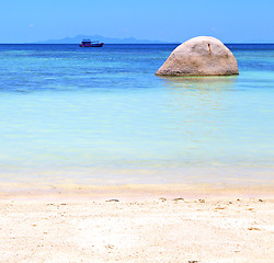 Image showing asia  kho tao  bay isle white  beach    rocks pirogue  