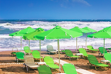 Image showing Empty beach in the sea during a storm.