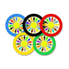 Image showing Olympic rings with little men on the white