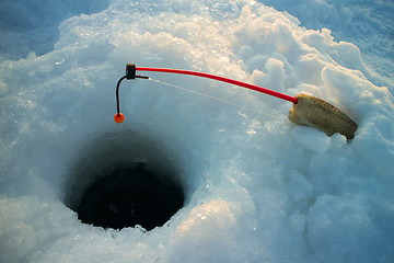 Image showing ice fishing  handmade fishing rod