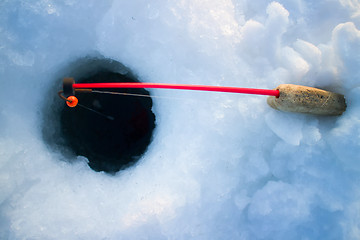 Image showing ice fishing  handmade fishing rod