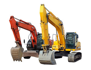 Image showing two modern excavators isolated on the white