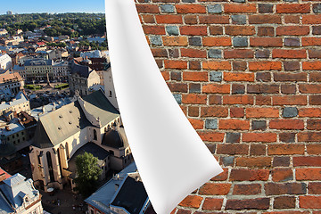 Image showing brick cuff on the beautiful panorama of Lvov city