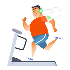 Image showing Fat man on a stationary treadmill