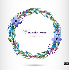 Image showing Watercolor wreath with flowers,foliage and branch.