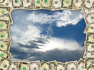 Image showing Frame from the dollars on the blue sky