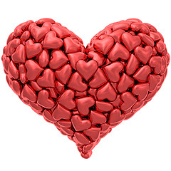 Image showing Heart shape composed of many red hearts isolated on white