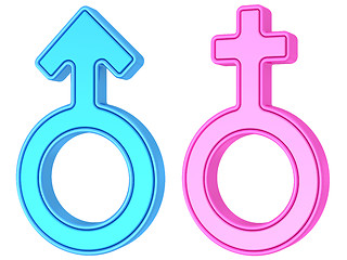 Image showing Male and female gender symbols of blue and pink colors on white