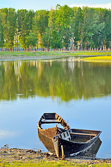 Image showing Traditional boat  in the danube river