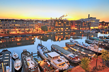 Image showing Canal in Amsterdam at night