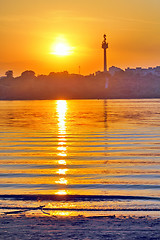 Image showing sunset over danube river