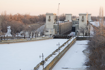 Image showing Volga-Don canal named after VI Lenin, the gateway 2, winter Volgograd