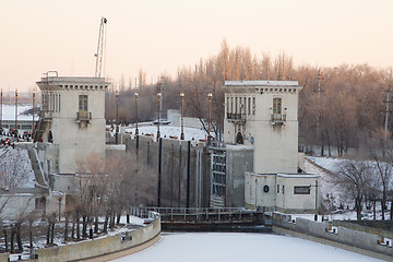 Image showing Volga-Don canal named after VI Lenin, the gateway 2, winter Volgograd