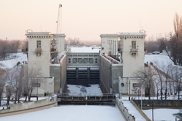 Image showing Volga-Don canal named after VI Lenin, the gateway 2, winter Volgograd