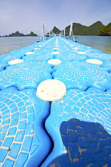 Image showing plastic pier  coastline of a   sea thailand kho phangan   