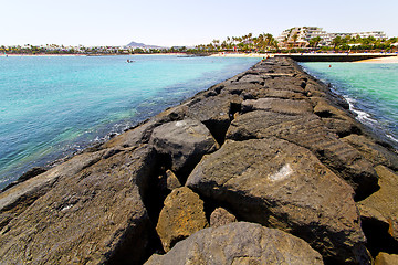 Image showing white coast lanzarote  in hotel  beach   