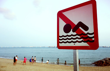 Image showing A no swimming danger sign 