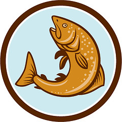 Image showing Brown Trout Jumping Circle Cartoon