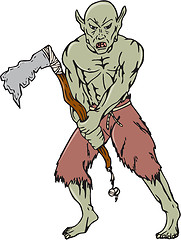 Image showing Orc Warrior Wielding Tomahawk Cartoon