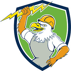 Image showing Bald Eagle Electrician Lightning Bolt Shield Cartoon