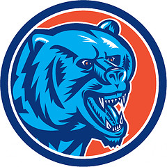 Image showing Grizzly Bear Angry Head Circle Retro