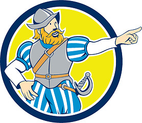 Image showing Spanish Conquistador Pointing Cartoon Circle