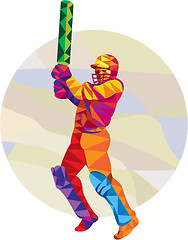 Image showing Cricket Player Batsman Batting Low Polygon