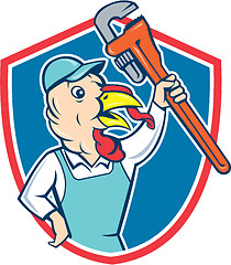 Image showing Turkey Plumber Monkey Wrench Shield Cartoon