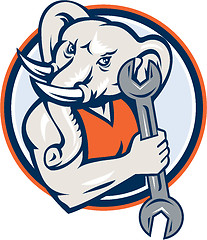 Image showing Elephant Mechanic Spanner Mascot Circle Retro